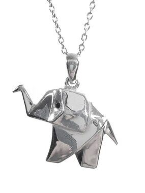 Helzberg Sterling Silver Origami Elephant Black Diamond Necklace